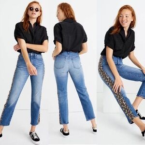 Madewell Classic Straight Jeans with Leopard Panel on Side | Size 27